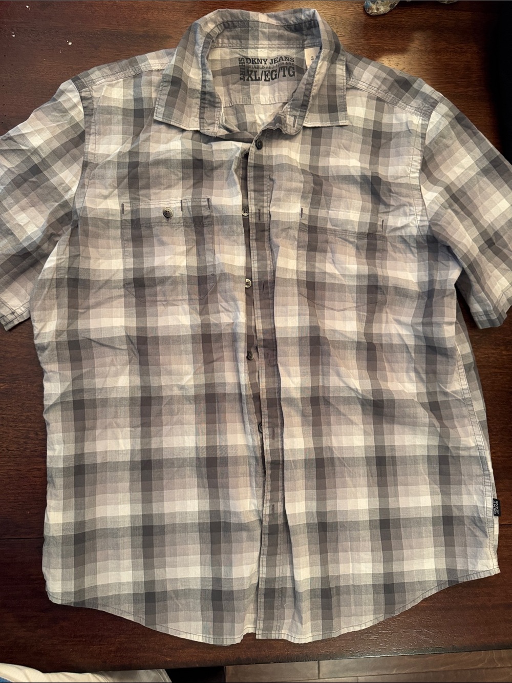 Dkny Plaid Short-Sleeve Button-Down Shirt - Gray & White